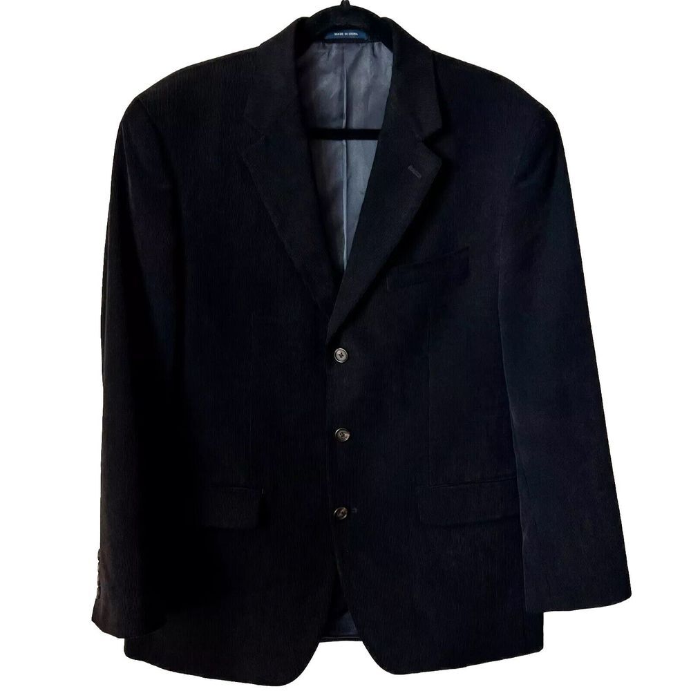 Ralph Lauren Men Corduroy Blazer Size 40R Black 3 Button Sport Coat Lined Preppy